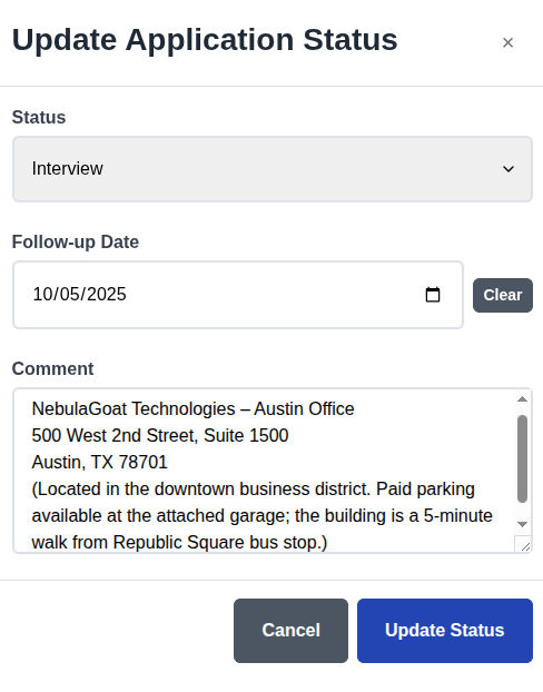 Job Applications Status Update