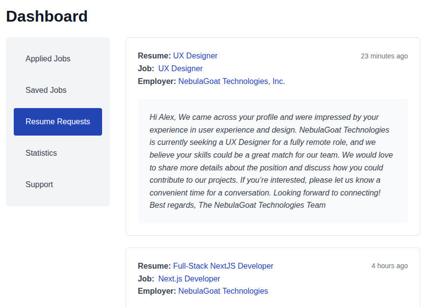 Resume Requests Interface