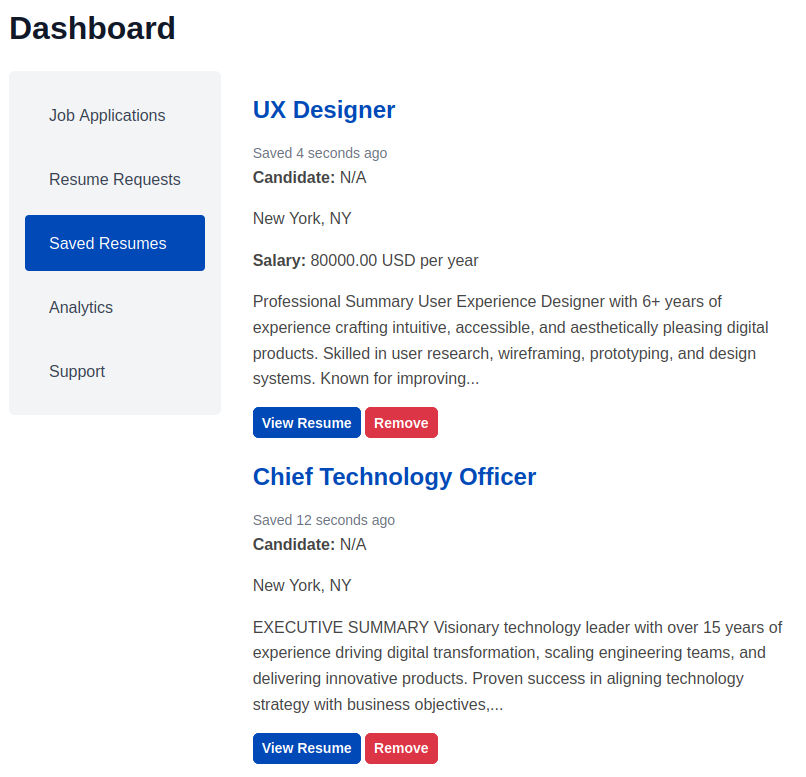 Saved Resumes Dashboard